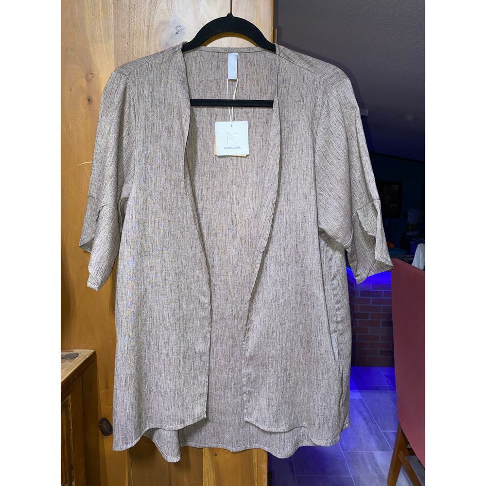 Women's NWT Noracora Brown Open Front‎ Short Sleeve Jacket Cover Up Size Small